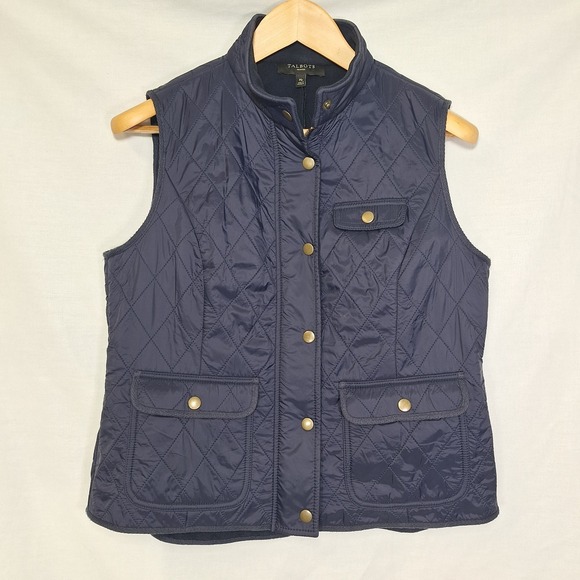 Talbots Jackets & Blazers - NEW Talbots Quilted Vest Petite Med Navy Blue Light Jacket Full Zip Snap Pockets